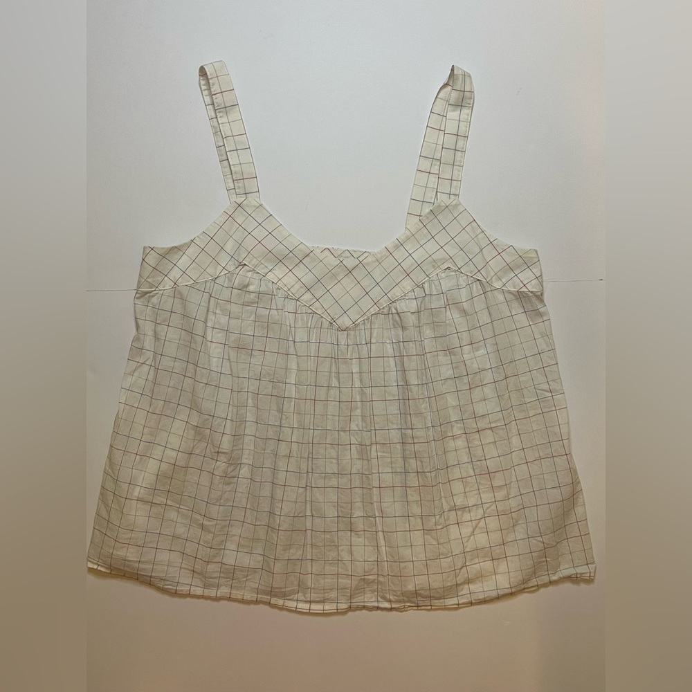 Xirena Cotton Plaid Tank Top Women’s L Cream Sleeveless Boho Summer USA